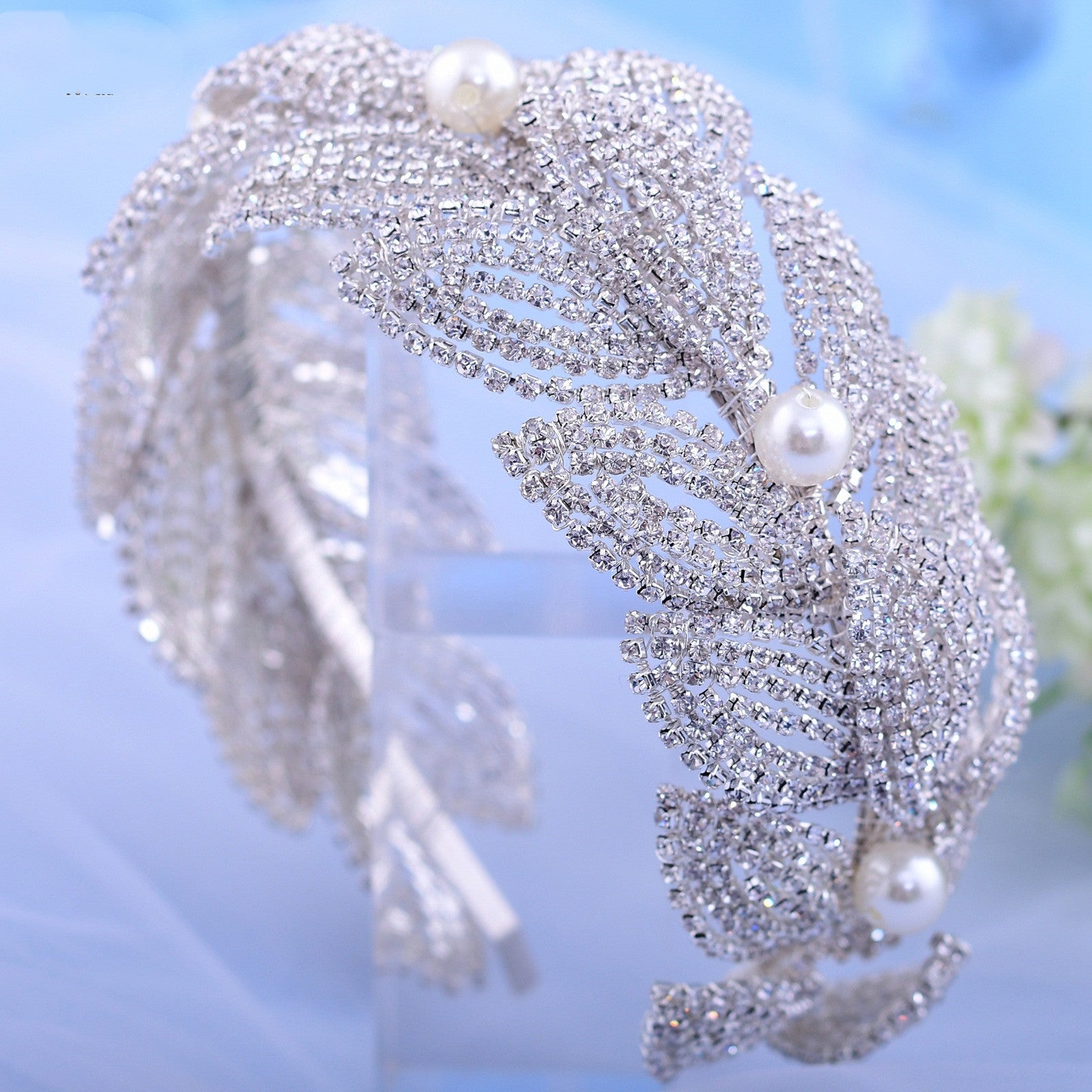 Rhinestone Leaf Handmade Hair Band