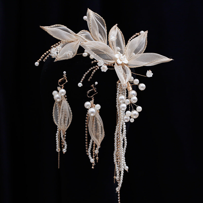 Bride Flower Tassel Hairpin with Earrings