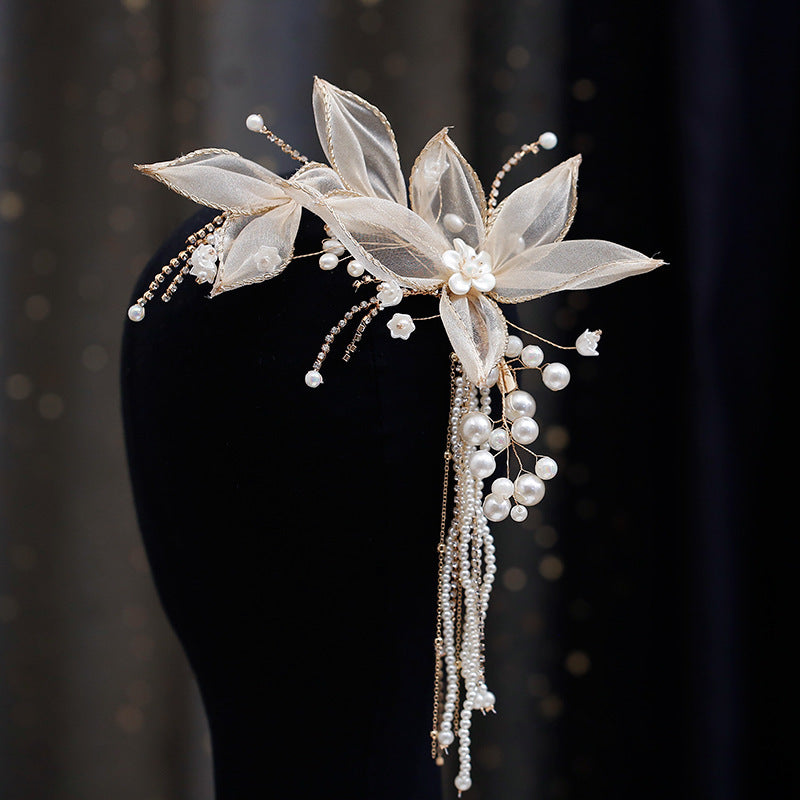 Bride Flower Tassel Hairpin with Earrings